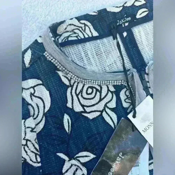 MONNALISA JAKIOO Size women  M Sleeveless Blue Floral Roses Neoprene Blazer $355 - Picture 4 of 12